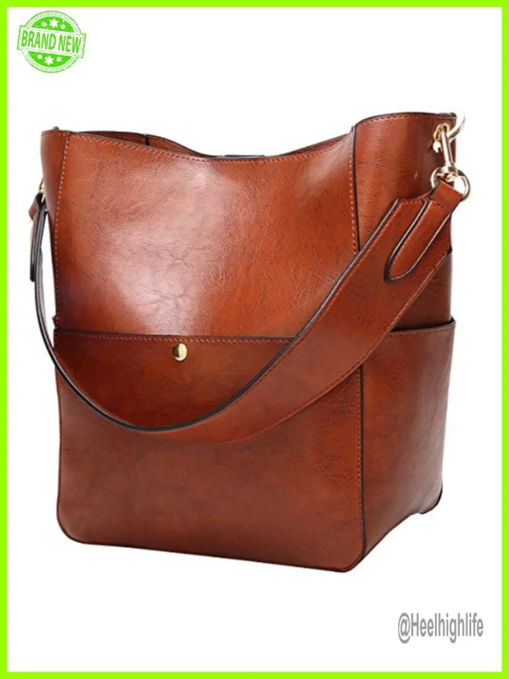 PU Leather Bucket Tote Purse Medium Satchel Hobo Work Shoulder Bag